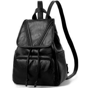 Large Capacity Soft Leather Dual Shoulder Travel Backpack for Women Mid-Aged Ladies Street Trend Fashion Casual Waterproof