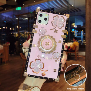 Case For Samsung Galaxy S24 FE 5G 2024 S24FE Female Phone Casing Back Cover Cases Ring Stand Holder Bracket Shockproof Bumper Soft TPU Bling Flower Clover