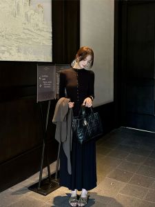 XUECAIQI | Elegant Audrey Style Slimming Autumn Long Sleeve Dress