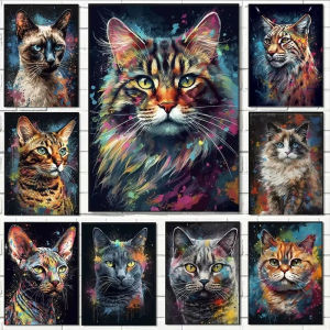 1000Pieces Jigsaw Puzzle Watercolor Cat Graffiti Art Bengal Ragdoll Siamese For Adults Family Fun Relaxing Brain Teaser Gift