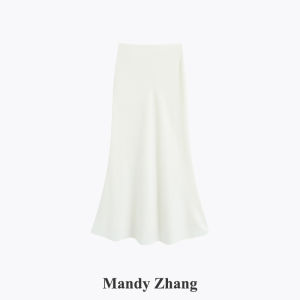 Chic Wool Tencel White Fish Tail High Waist Fitted Skirt