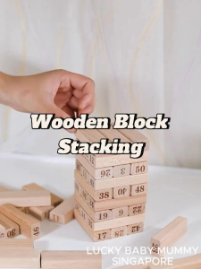 Wooden Stacking Blocks Game with Dice / Educational Toy for Kids / Safe Wood Building Blocks Rainbow Culture