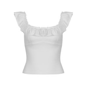 Rockmore Pure Beauty Small Flying Sleeve Hem Collar Strapless Vest Hot Girl Versatile Sleeveless Summer Short Style Solid Color