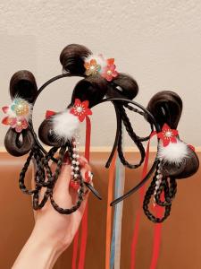 Princess Style Hairband Fake Hair Red Strawberry Tassel Fluffy Hair Clip Children Cartoon Hair Accessories Girls Hair Cards