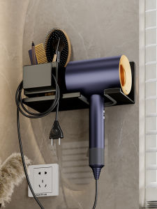 Bathroom Hair Dryer Holder Metal Wall Mounted Storage Rack No Drilling Required Hairdryer Storage Shelf Organizer for Bathroom