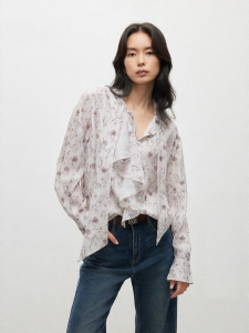 ONLY | French Style Flowery Tie-neck Ruffled Blouse