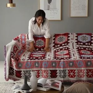 Thảm Phòng Khách Phong Cách Vintage Vải Cotton Cao Cấp Nhập Khẩu Sợi Bông Mềm Mại Tự Nhiên Đa Năng