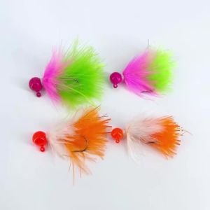 Bimoo 2PCS 3g 5g UV Marabou Crappie Jig Head Fishing Lure Streamer Fly Weighted Head Sea Bass Trout Pike Muskie Jig Fishing Lure