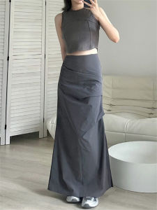 Korean Style High Waist A-Line Midi Skirt for Women with Pleats Side Slit for Pear Shaped Body plus Size Slimming Polyester