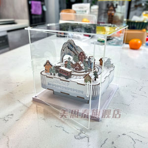 High Definition Acrylic Dust Cover Display Box with Door for Music Box Transparent Thick Base Board Storage Case Protector