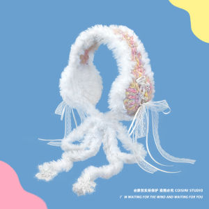 กิ๊บติดหูสุดน่ารักแบบผ้าลูกไม้สีแดงสำหรับฤดูหนาวปีใหม่ ผูกโบว์ผีเสื้อ ปกป้องหู หนังสัตว์ แฟชั่นนักเรียน เครื่องประดับแฟชั่น