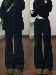 กางเกงขายาวทรงหลวมเอวสูงสีดำ ทรงหลวม ทรงลำลอง ทรงขากระบอกเล็ก กางเกงขายาวทรงขากระบอกเล็กสำหรับผู้หญิง