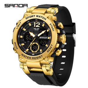 SANDA 6178 New Mens Quartz Electronic Watch Cool Multi functional Waterproof Steel Band Mens Quartz Electronic Watches