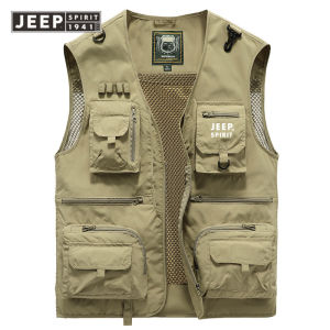 เสื้อกั๊กชุดทำงานกลางแจ้งแนวจิตวิญญาณสำหรับฤดูร้อนเสื้อกั๊กแบบมีกระเป๋าหลายใบของผู้ชายเสื้อโค้ทสำหรับใส่ตกปลาเสื้อกั๊กแจ็คเก็ตสำหรับผู้ชาย