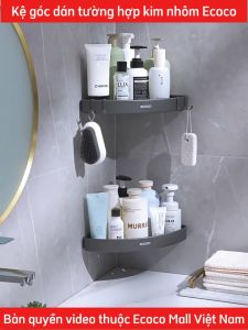 Kệ góc để đồ ECOCO nhôm tĩnh điện 2in1 không cần khoan vít thế hệ mới | Giá để đồ nhà bếp nhà tắm đa năng cao cấp 24018