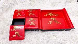 Khay 4 Hộp Bánh Mứt Sơn Mài đa dạng màu sắc mẫu mã hàng xuất khẩu cao cấp