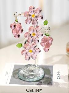 Modern Minimalist Crystal Glass Grape Decoration Home Decor Creative Entrance Decorations Gifts Rotatable Desktop Accessories Pink