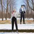 Thickened Fleece Anti-Wind Waterproof Men's And Women's Casual Pants Winter Warm Straight Leg High Waist Long Trousers. 