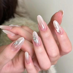 Handmade Wearable Nail Tips Pure Want Style Nude Color Diamond Star Decoration White Enhancing Simple Elegant Minimalist Beauty Nail