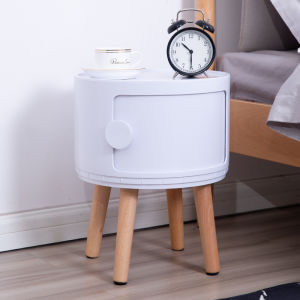 Nordic Style round Mini Plastic Bedside Table Modern Simple Creative Storage Cabinet Double Door Drawers for Adults in Bedroom