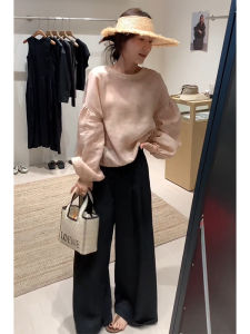 YUEZHONGWEI | Áo sơ mi nữ tay dài màu hồng cổ tròn kiểu Pháp chống nắng mùa hè thiết kế áo cánh tay đèn lồng cao cấp cảm giác áo cánh tay dài