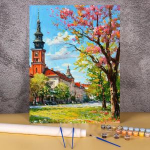 Bandai | Diy Painting By Numbers Kit Seaside Town Acrylic Paint By Numbers Wall Art Picture For Living Room Home Decoration