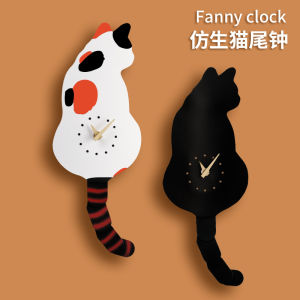Bionic Cat Tail Waving Cartoon Silent Wall Clock for Living Room Bedroom Cute Fashion Creative Clock Home Decor Elliptical Shape Battery Powered