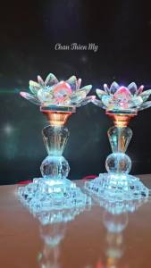 Đèn Thờ Hoa Sen Pha Lê LED 7 Màu Cao Cấp CHÂN THIỆN MỸ Trang Trí Bàn Thờ HSPL-16