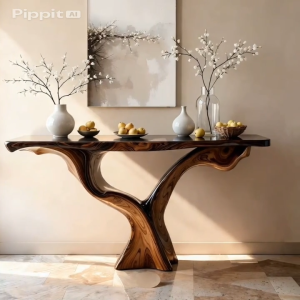 Bàn Console Gỗ Nghệ Thuật – “Dòng Vân Lặng Chảy” - Mộc Nhà Nếp
