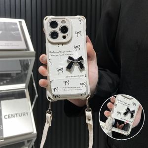 Boldstern Butterfly Knot Phone Case with Lanyard Stand Handheld Crossbody Womens Style Silicone Protective Cover for Apple iPhone