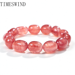 TIMESWIND Authentic Natural Strawberry Quartz Barrel Beaded Crystal Women Bracelet Fashion Jewelry for Gift with Certificate