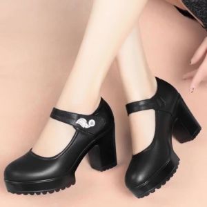 Size 35-40 Womens Fashion Heels Round Toe Soft Sole High Heel Sandal  Style Thick Heel Shoes Stylish Classy Leather Comfort