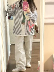 White Wide Leg Pants Womens Spring Autumn Thin Loose Casual Sports Straight Tube Workwear Trousers Korean Style Cotton