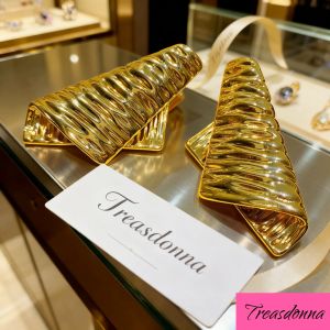 Retro Hong Kong Style Large Version Metal Texture Paper Folding Earrings Exaggerated Irregular Shape Silver Needle Studs