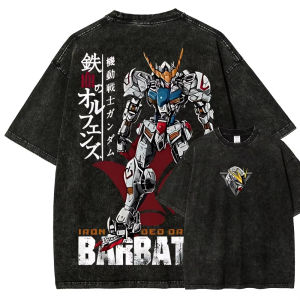 Bandai | Gundam Barbatos T Shirt Men IBO Vintage Acid Wash Mecha Streetwear Retro Iron Blooded Orphans Japanese Graphic Tees comfortable
