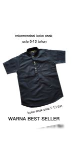 Koko Kurta Anak Laki-Laki Lengan Pendek Motif Polos Warna Solid Usia 5-13 Tahun