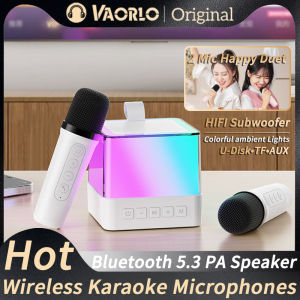 VAORLO Bluetooth 5.3 PA Speaker Dual Microphones Wireless Karaoke Machine HIFI Surround Subwoofer Boombox KTV DSP Sound System Colorful Ambient Lights Support TF/U-Disk/AUX Play For Home Party Christmas Birthday Kids Gift