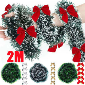 2M Christmas Bow Tinsel Ribbon DIY Garland Xmas Tree Hanging Ornament Green Ribbons Pendent Wedding Party Home Decoration