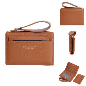 Ví Nữ Gấp Đôi Màu Sắc Có Khóa Kéo Thời Trang Nhiều Ngăn Đựng Thẻ Ví Đựng Tiền Xu Ngắn Chất Liệu Da PU