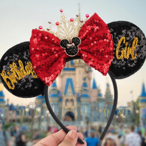 New Disney Castle Fireworks Mouse Ears Headbands Sequins Bow Hairband For Girls Children Featival Party DIY Headwear Accessories