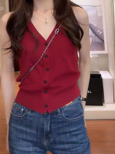 PEIXI | Vintage Chinese Style Button-Down Sleeveless Knit Vest Slim Fit Top
