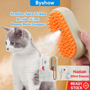 Byshow 3 in 1 Rechargeable Cat Steam Brush Massage Pet Steam Spray Grooming Comb with Hair Removal Features Steamy Cat Brush Electric Nano Hydration No Rinse Tech Sikat Grooming Elektrik Tahan Lama dengan Pemegang Putar 360°Semburan
