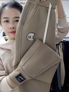 Womens Fleece Lined Casual Trousers High Waist Loose Fit Thickened Cotton Harlan Pants Autumn Winter Long Elastic Waist
