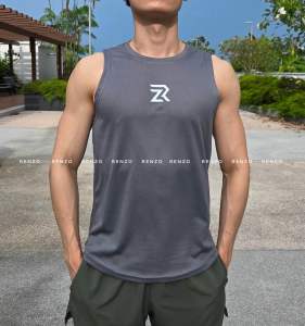 🇸🇬RENZO Exclusive Singlet QuickDry Plain Polyester Men Sport Wear Sleeveless Tank Top Short Sleeve