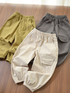 Childrens Cotton Work Trousers Thin Casual Long Pants Elastic Waist Bandage Pants Boys Girls Summer Collection Kids Clothing
