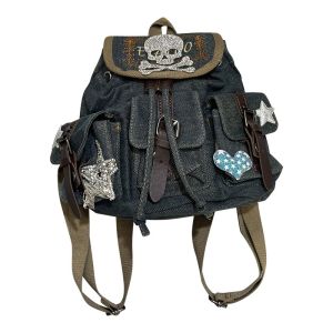 Balo Denim Mini Có Dây Rút Phong Cách Mỹ Cổ Điển Túi Đeo Vai Đôi Túi Đựng Đồ Thường Ngày Túi Đựng Đồ Cho Thanh Thiếu Niên Túi Đựng Đồ Có Khóa Kéo