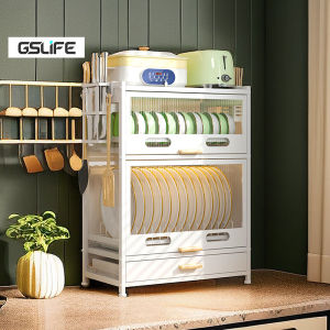 GSlife Carbon Steel Anti-Mold Dish Rack With Cover Kitchen Cabinet Plate Organizer Dish Drainer Shelves Countertop Kitchenware Multipurpose Rack