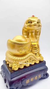2025 Feng Shui Wood Snake Year Golden Resin Decor for Luck & Wealth Perfect for Your Home or Office