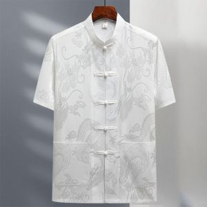 ผู้ชายแขนยาวน้ําแข็ง ผ้าไหม Tai Chi ชุดสูท จีนแบบดั้งเดิม Tang เครื่องแต่งกายผู้สูงอายุพ่อปู่ออกกําลังกายตอนเช้า สไตล์เรโทร ชุด