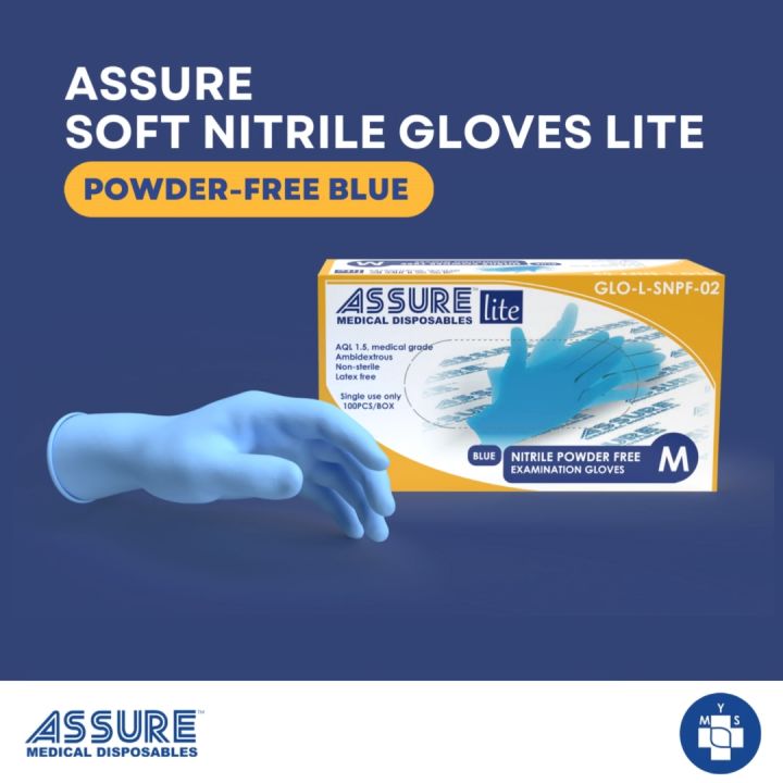 ASSURE Soft Nitrile Gloves Lite PowderFree Blue 100 Pce/Box Lazada